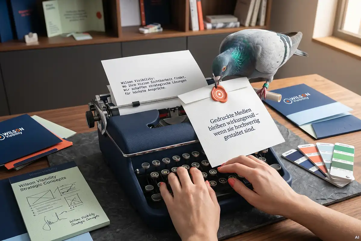 Symbolbild zur Erstellung von Texten am Motiv einer alten Schreibmaschine mit einer Brieftaube als Synonym für Newsletter AI